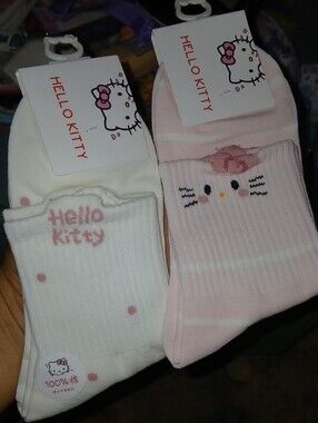 2 #HelloKitty Women's Teens #CrewSocks - Pink & White Polka Dot Set